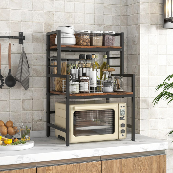 3 Tier Microwave Stand with Storage Shelves for Kitchen-Rustic Brown