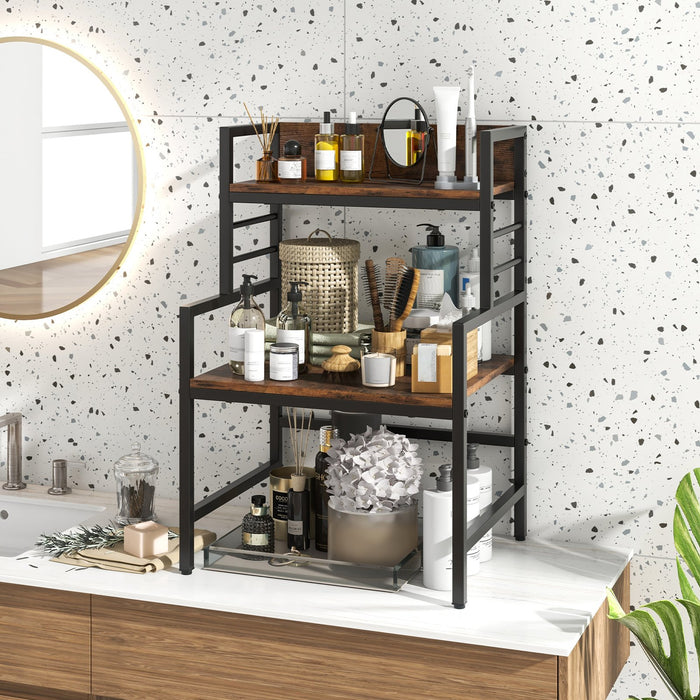 3 Tier Microwave Stand with Storage Shelves for Kitchen-Rustic Brown