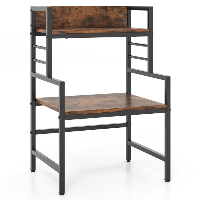 3 Tier Microwave Stand with Storage Shelves for Kitchen-Rustic Brown