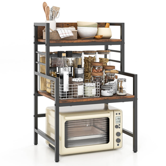 3 Tier Microwave Stand with Storage Shelves for Kitchen-Rustic Brown