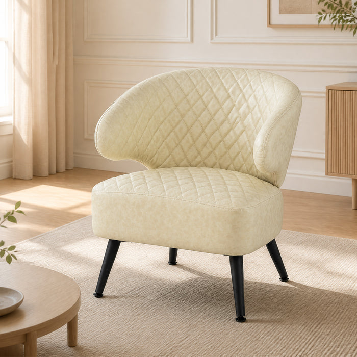 Mid Century Accent Chair Comfy PU Leather Upholstered Armchair-