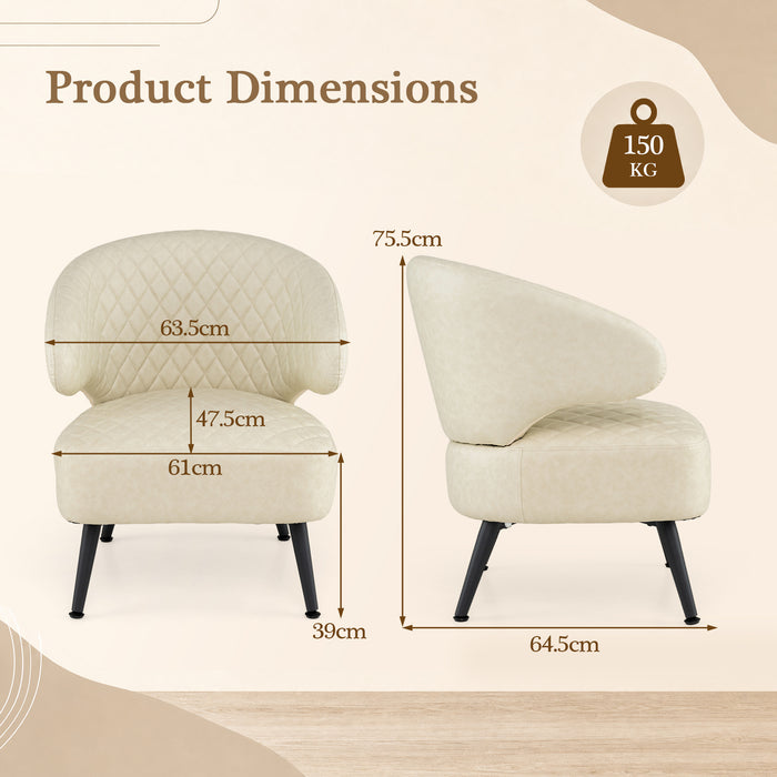 Mid Century Accent Chair Comfy PU Leather Upholstered Armchair-