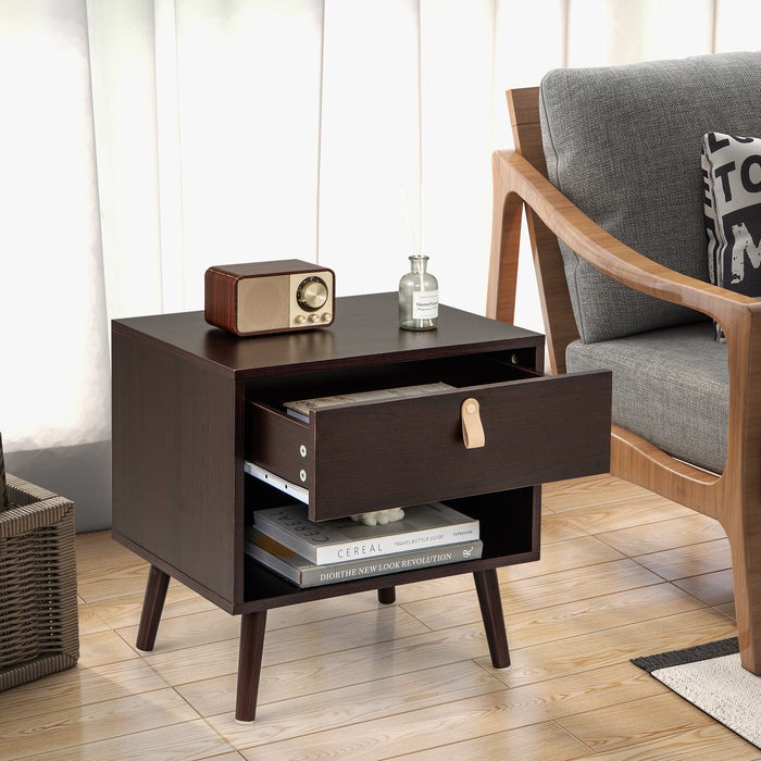 Mid-Century End Table Set fo 2 with Open Storage Shelf-