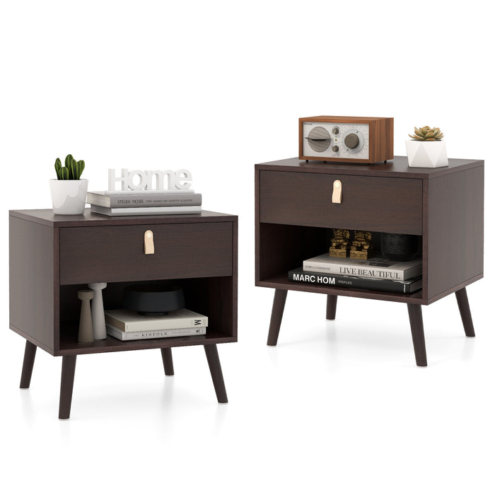 Mid-Century End Table Set fo 2 with Open Storage Shelf-
