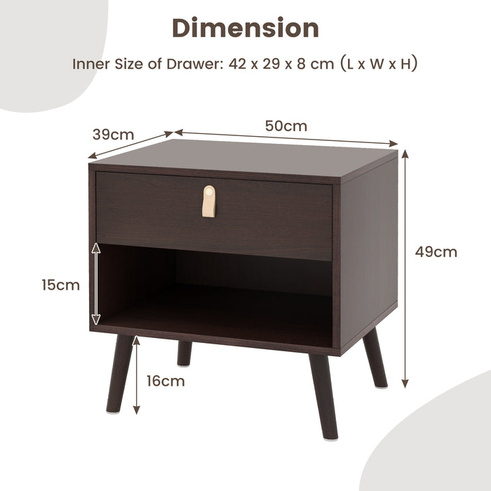 Mid-Century End Table Set fo 2 with Open Storage Shelf-