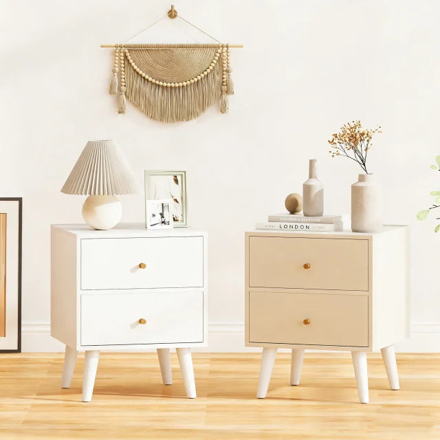 Mid Century Modern Bedside Table with Storage and Raised Support Legs Set of 2-