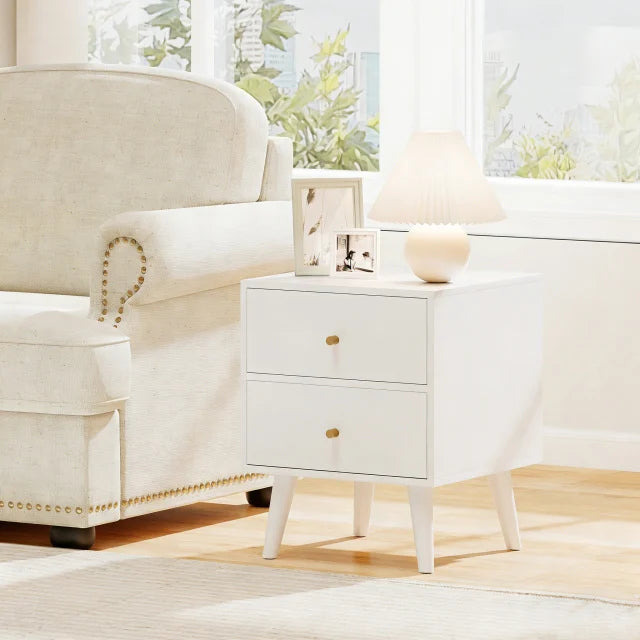 Mid Century Modern Bedside Table with Storage and Raised Support Legs Set of 2-