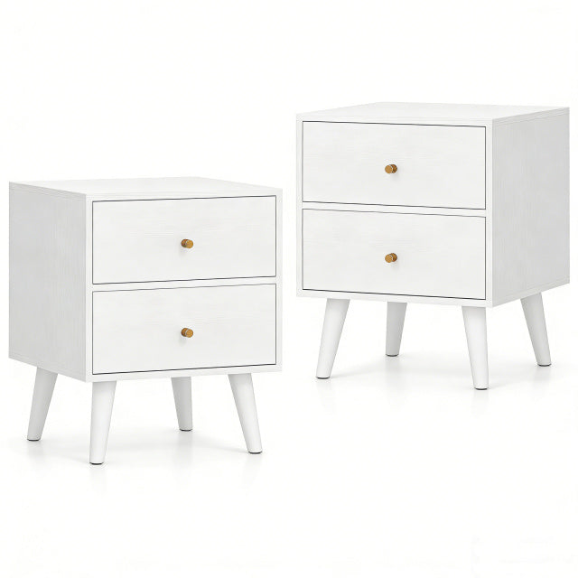 Mid Century Modern Bedside Table with Storage and Raised Support Legs Set of 2-