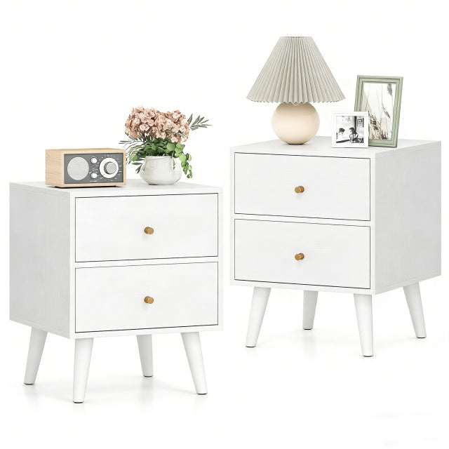 Mid Century Modern Bedside Table with Storage and Raised Support Legs Set of 2-