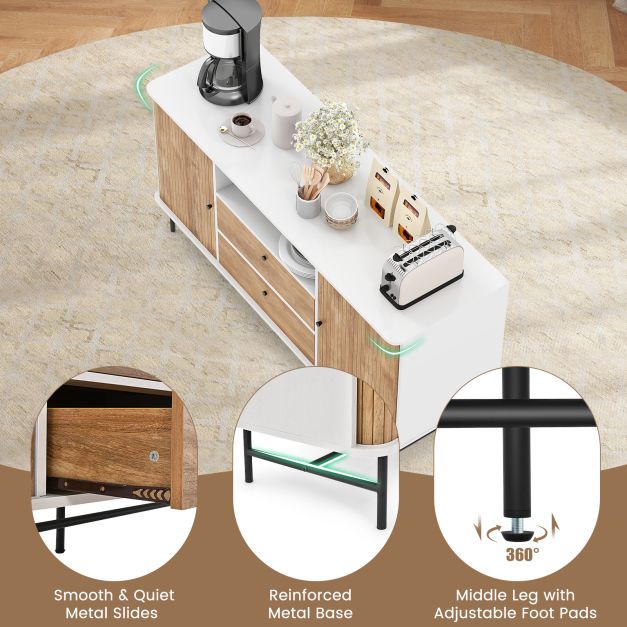 Mid Century Modern Buffet - Trendy Sideboard with Coffee Bar Station Feature - Ideal for Home Interior Improvements and Storage Needs