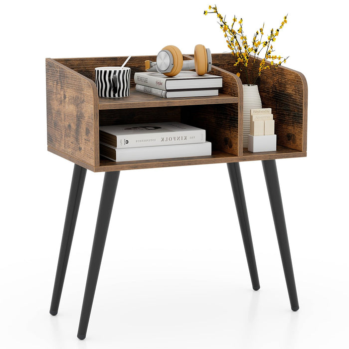 2-Tier Mid Century Modern Nightstand with Open Shelves-White