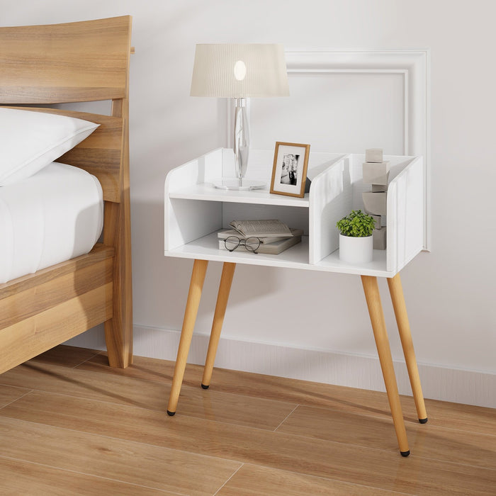 2-Tier Mid Century Modern Nightstand for Living Room Bedroom Set of 2-White