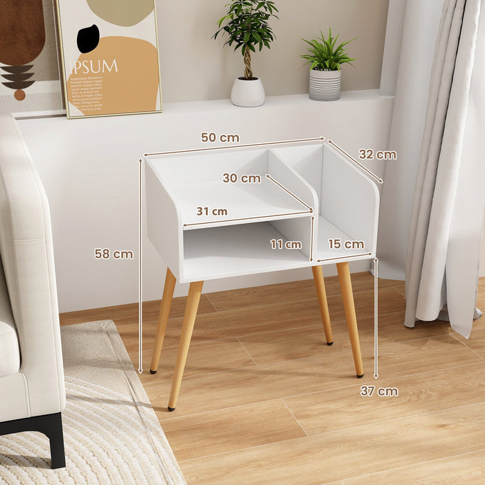 2-Tier Mid Century Modern Nightstand for Living Room Bedroom Set of 2-White