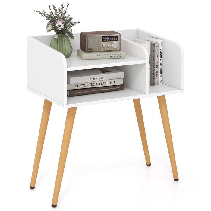2-Tier Mid Century Modern Nightstand with Open Shelves-White