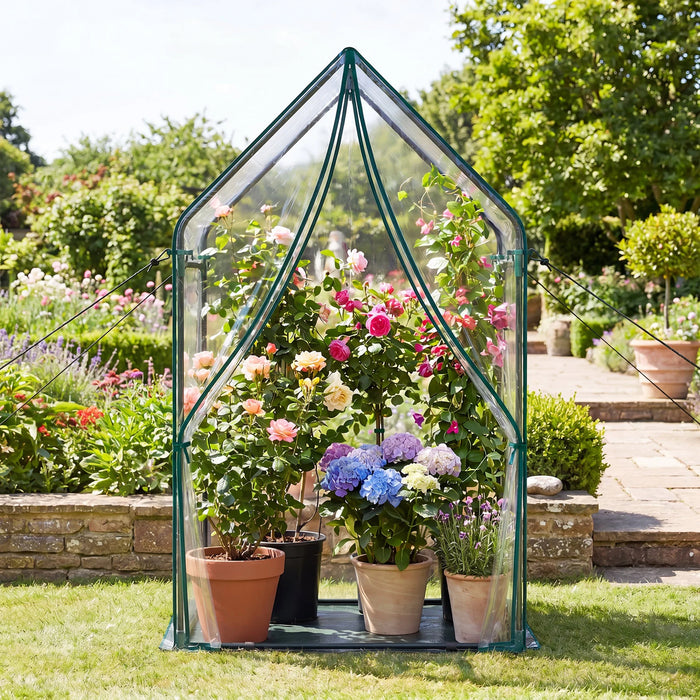Mini Green House Metal Frame with Waterproof Bottom Mat and Wind Ropes-S