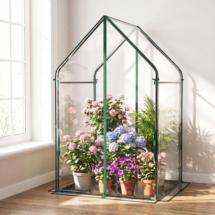 Mini Green House Metal Frame with Waterproof Bottom Mat and Wind Ropes-S