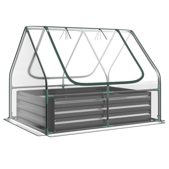 Mini Greenhouse with Roll-up Zipper Doors and Raised Garden Bed-Transparent