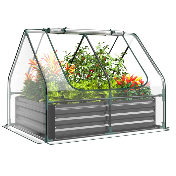 Mini Greenhouse with Roll-up Zipper Doors and Raised Garden Bed-Transparent