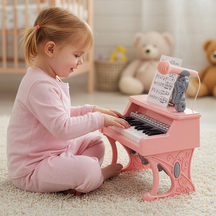 Mini Keyboard Piano for Kids 25 Keys Electric Piano with Music Stand and Microphone-