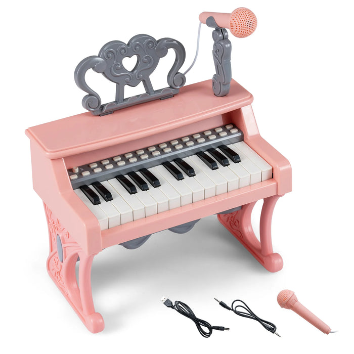 Mini Keyboard Piano for Kids 25 Keys Electric Piano with Music Stand and Microphone-