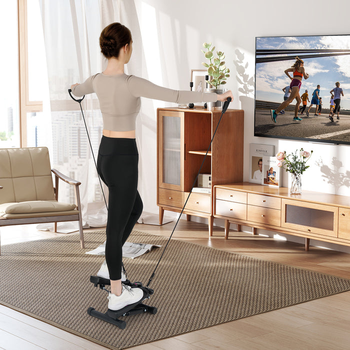 Mini Stepper for Workout Portable Hydraulic Stepper with Resistance Bands-