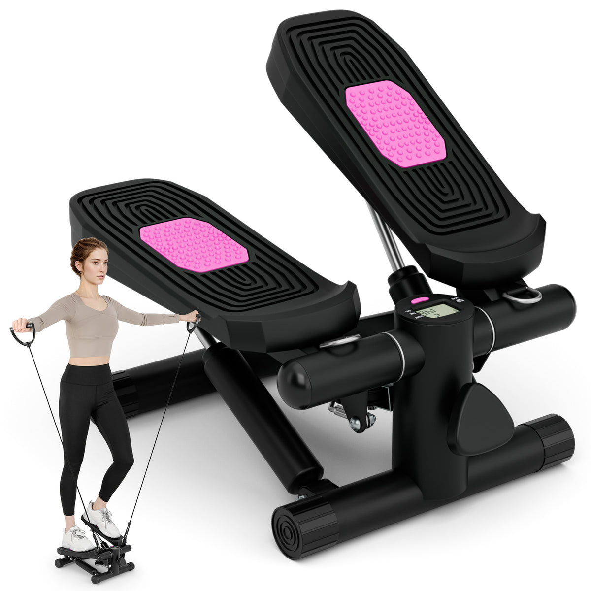 Mini Stepper for Workout Portable Hydraulic Stepper with Resistance Ba ...