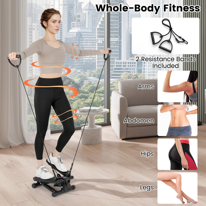 Mini Stepper for Workout Portable Hydraulic Stepper with Resistance Bands-