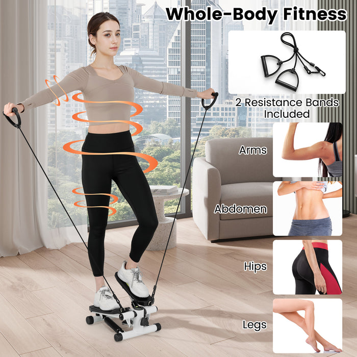 Mini Stepper for Workout Portable Hydraulic Stepper with Resistance Bands-