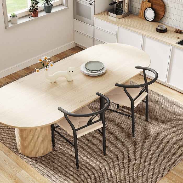 HOMCOM Set of Two Weave Dining Chairs with Y-Shaped Backrest Hemp Seat - Black/Beige