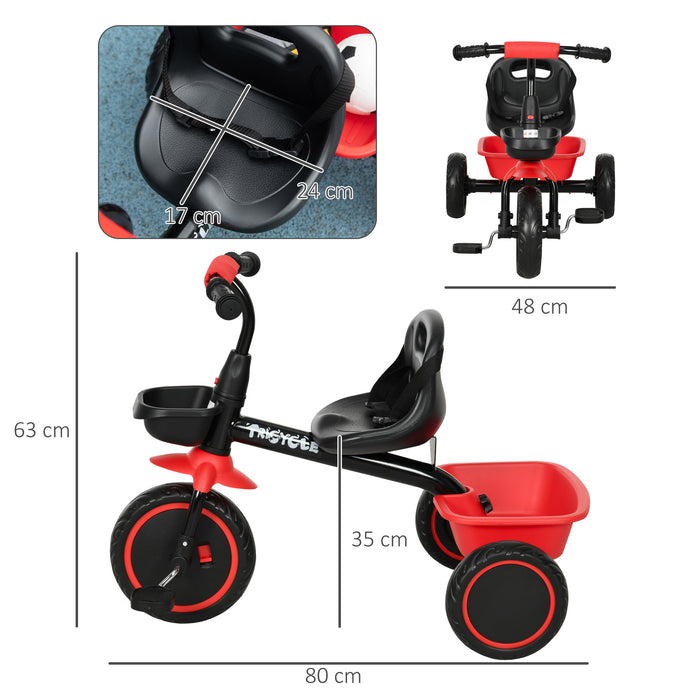 Adjustable Kids' Trike for Ages 2-5 - Red Tricycle with Pedal & Baskets - Perfect Grow-with-Me Ride for Toddlers