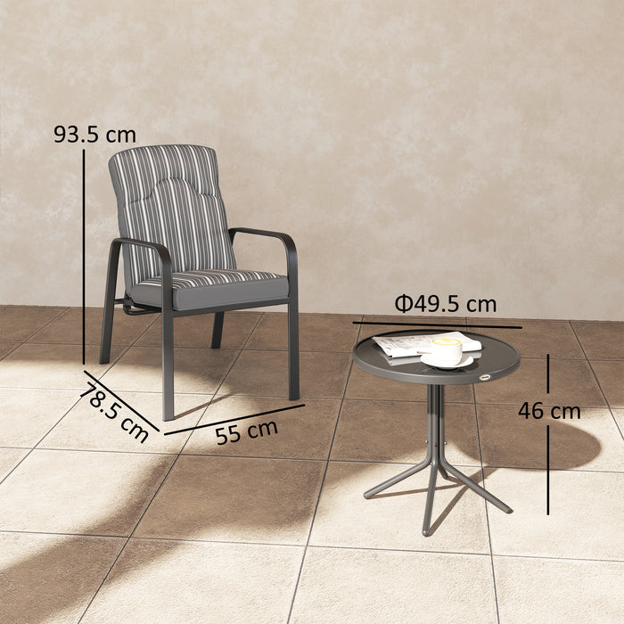 Outsunny 3-Piece Patio Bistro Set, 5-Position Adjustable Recliner Garden Chairs and Tempered Glass Table, Garden Furniture Set with Cushions, High Back, Armrests, Metal Frame for Balcony Patio, Grey