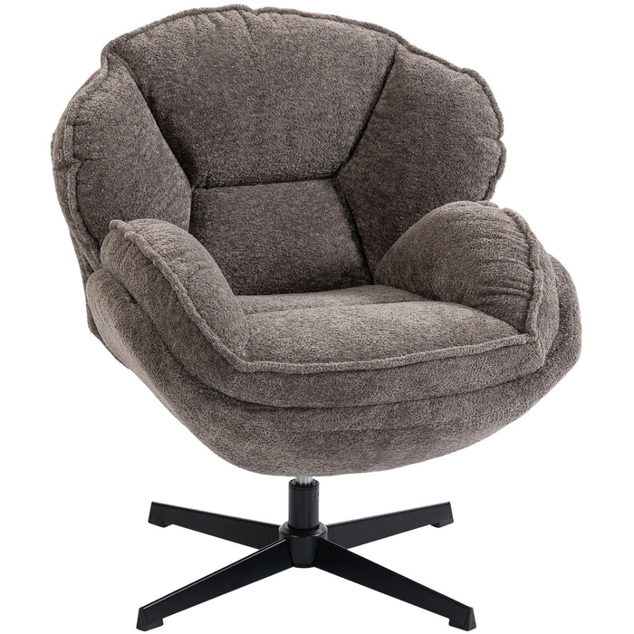 HOMCOM Modern Wingback Accent Chair, Velvet Armchair with Four-Star Base, S-Springs, Swivel, Grey