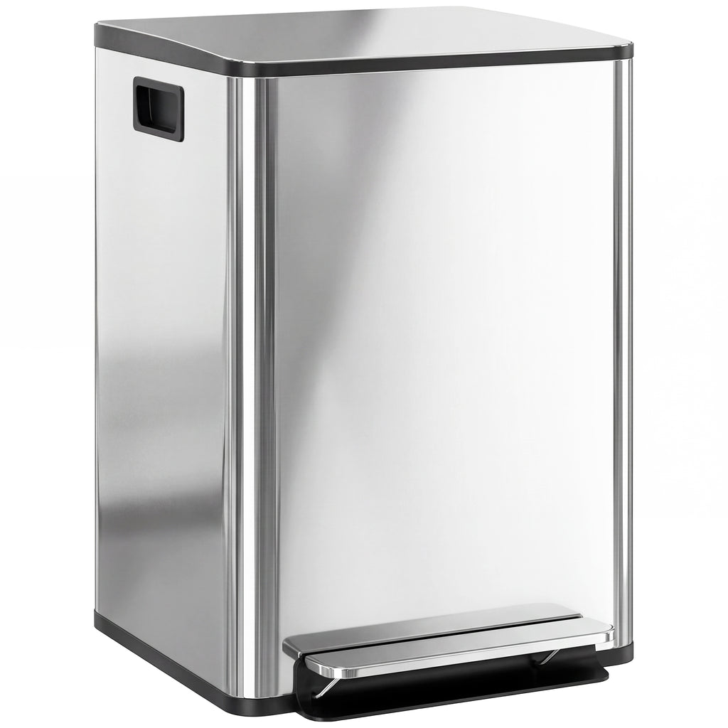 HOMCOM 40L Dual Compartment Stainless Steel Bin, with Deodoriser Holders - Silver Tone