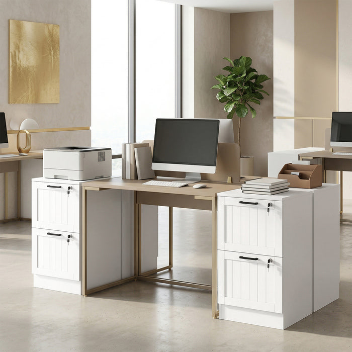 HOMCOM 2 Drawer Filing Cabinet with Lock, Office Storage Cabinet with Adjustable Hanging Bars for A4 Letter Size Files, White