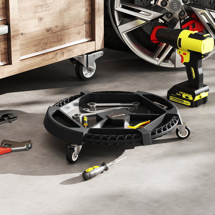 Mobile Automotive Tool Creeper with 3 Swivel Casters and 4 Compartments-