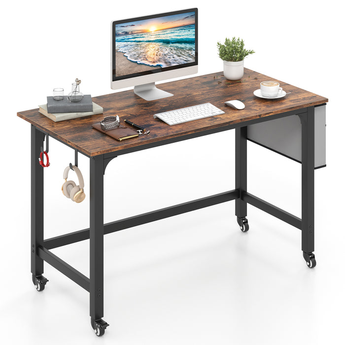 120cm Mobile Computer Desk with Storage Bag and 2 Headphone Hooks-Black