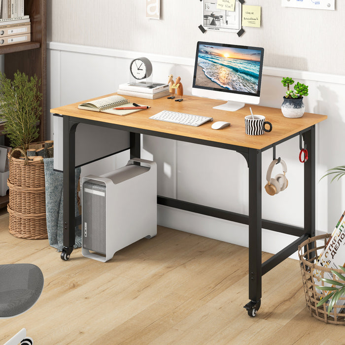120cm Mobile Computer Desk with Storage Bag and 2 Headphone Hooks-Black