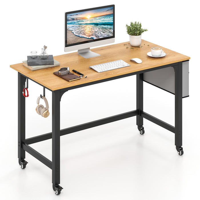 120cm Mobile Computer Desk with Storage Bag and 2 Headphone Hooks-Black