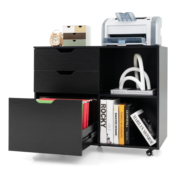 Pull Out File Mobile File Cabinet with 3 Pull-out Drawers and Adjustable Shelf ...