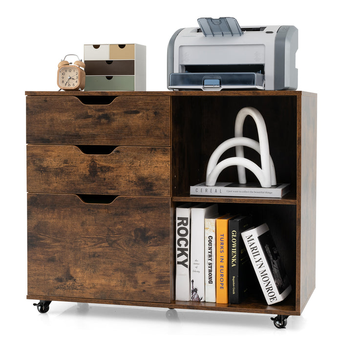 Mobile File Cabinet with 3 Pull-out Drawers and Adjustable Shelf-