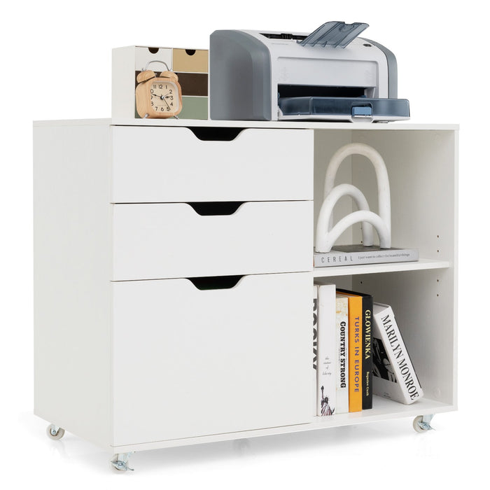 Mobile File Cabinet with 3 Pull-out Drawers and Adjustable Shelf-