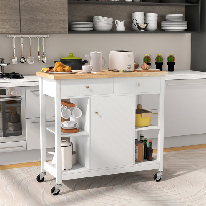 Mobile Kitchen Island Cart Rolling Kitchen Island with Rubber Wood Top-