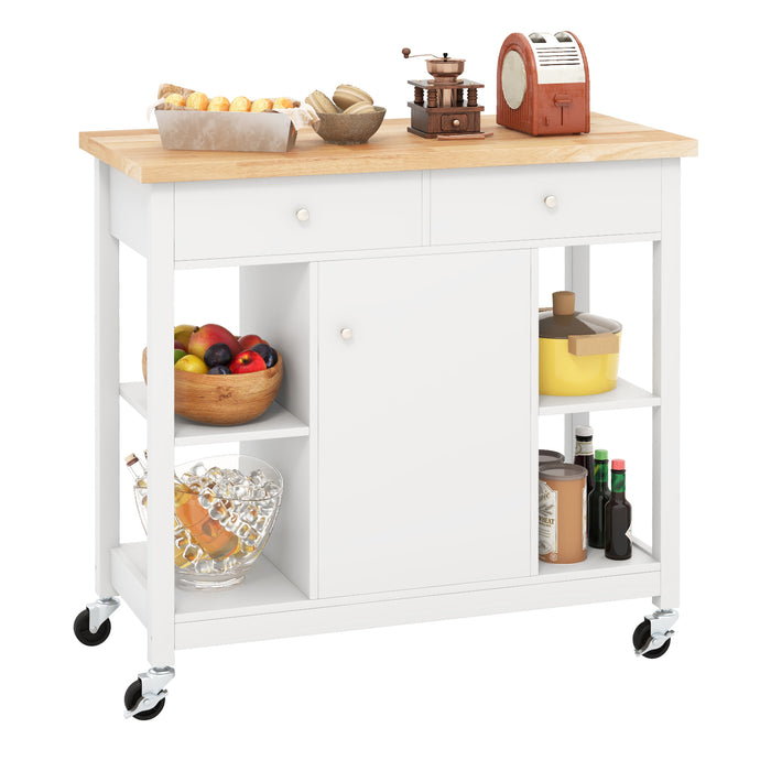 Mobile Kitchen Island Cart Rolling Kitchen Island with Rubber Wood Top-