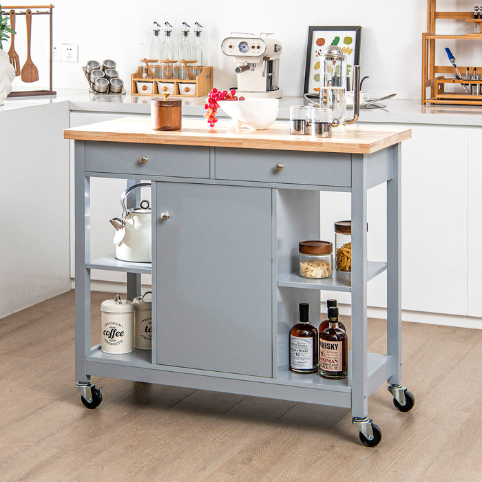 Mobile Kitchen Island Cart Rolling Kitchen Island with Rubber Wood Top-