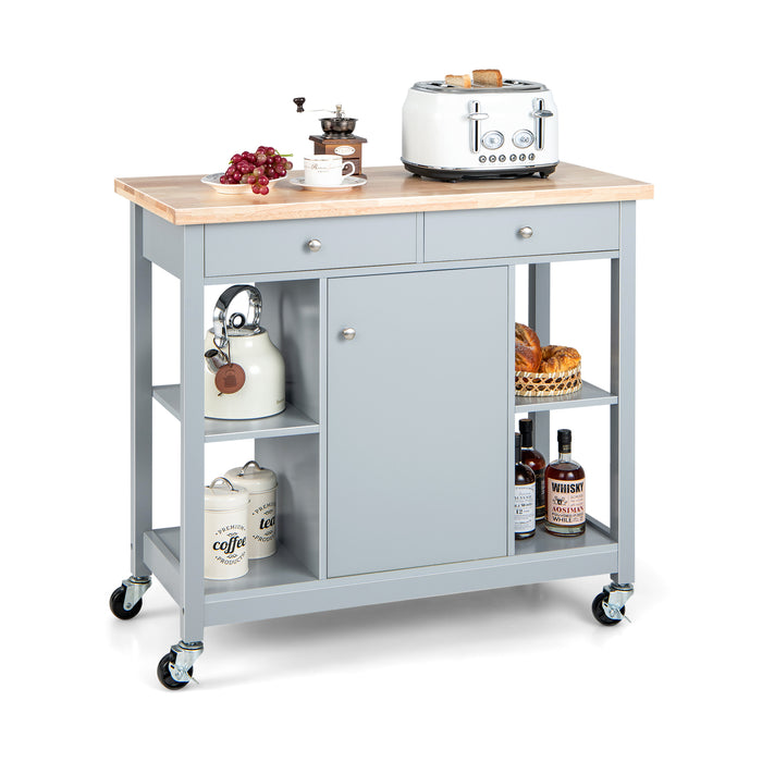 Mobile Kitchen Island Cart Rolling Kitchen Island with Rubber Wood Top-