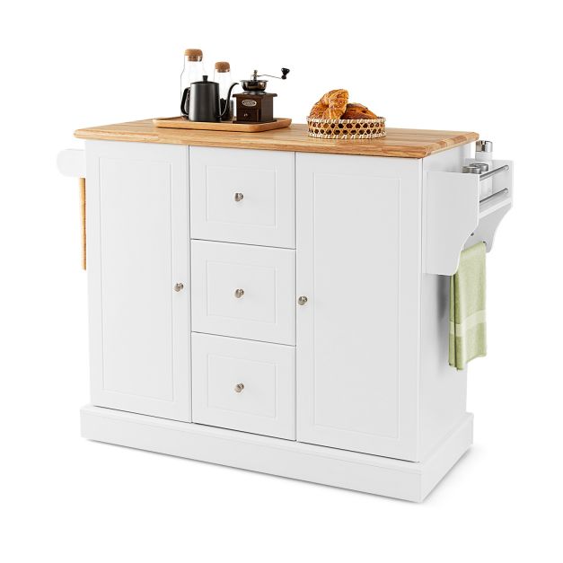 Kitchen Island Mobile Cart - Deep Drawers and Enclosed Black Cabinets - Perfect Storage for Home Cooking Enthusiasts