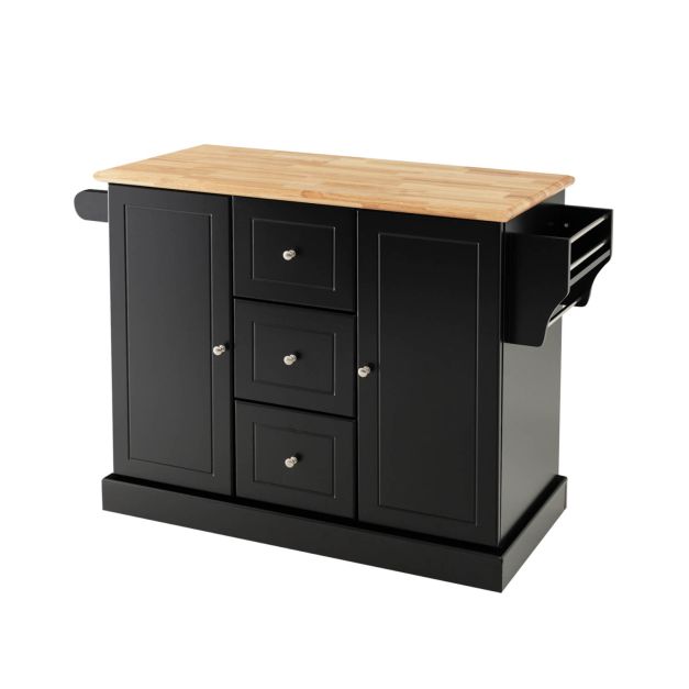 Kitchen Island Mobile Cart - Deep Drawers and Enclosed Black Cabinets - Perfect Storage for Home Cooking Enthusiasts