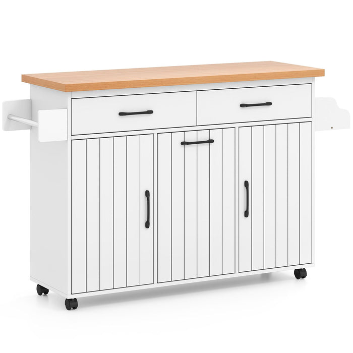 Mobile Kitchen Island with Trash Bag Storage and 2 Pull-out Drawer-