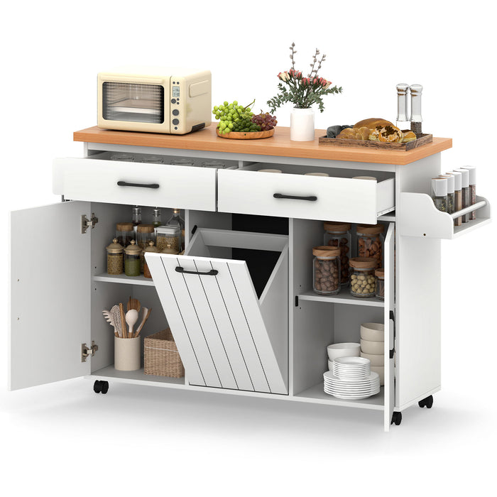 Mobile Kitchen Island with Trash Bag Storage and 2 Pull-out Drawer-