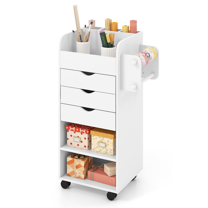 Mobile Rolling Storage Cart with 3 Drawers 2 Shelves and 2 Dowel Rods-